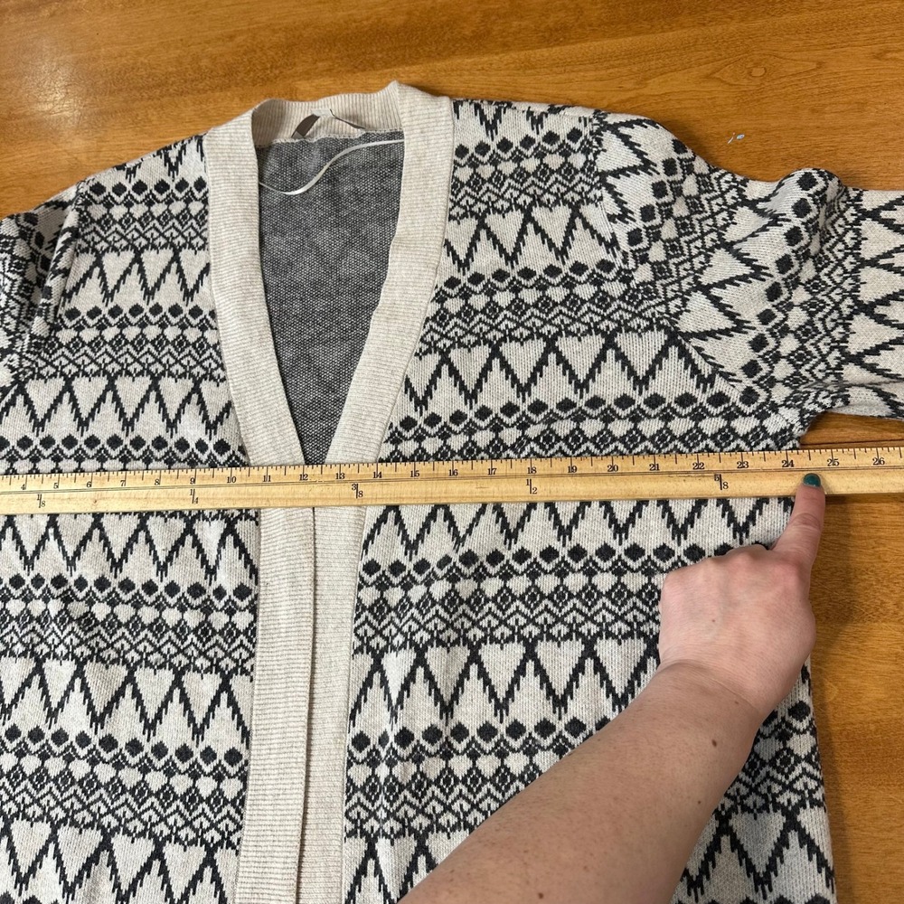 LOFT Fair Isle Cardigan Sweater Southwestern Womens XL Neutral Wool Quiet Luxury - Picture 6 of 7